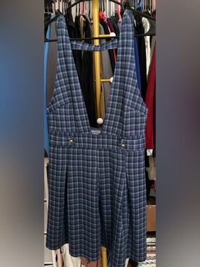 American Eagle Outfitters Blue Plaid Pinafore Mini Dress